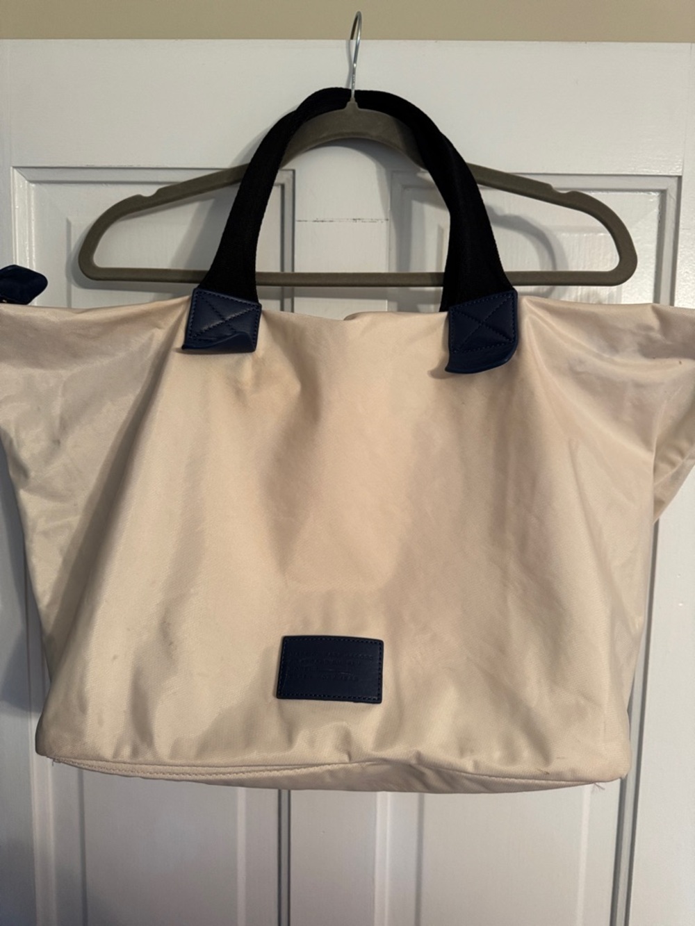 Marc Jacobs Beige Nylon Tote Bag Black Handles Lightweight Shopper